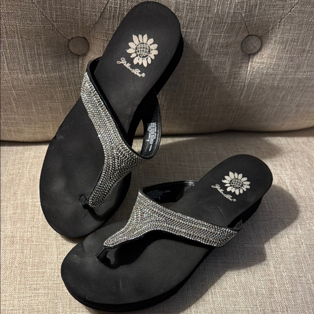 Yellow Box Black and Silver Sandals with Sparkly Straps